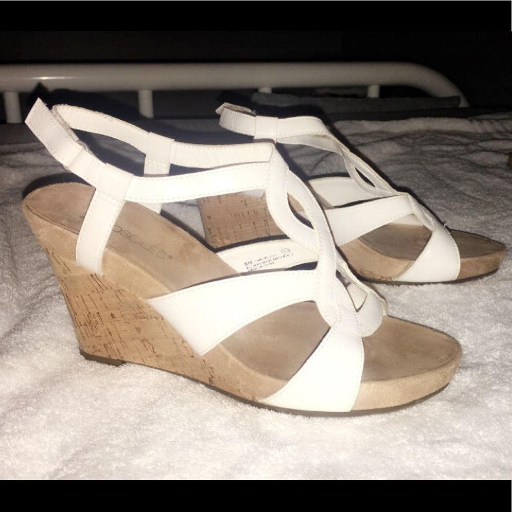 White Aerosole Wedge Sandals